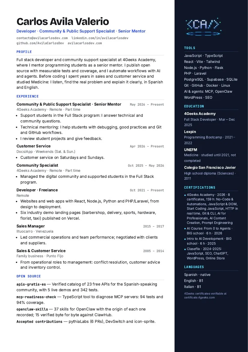 Preview of Carlos Avila's CV