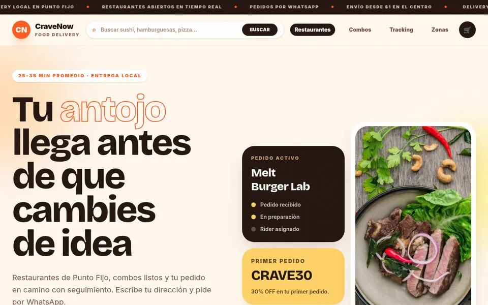 Demo de delivery: buscador de restaurantes, pedido activo y cupón
