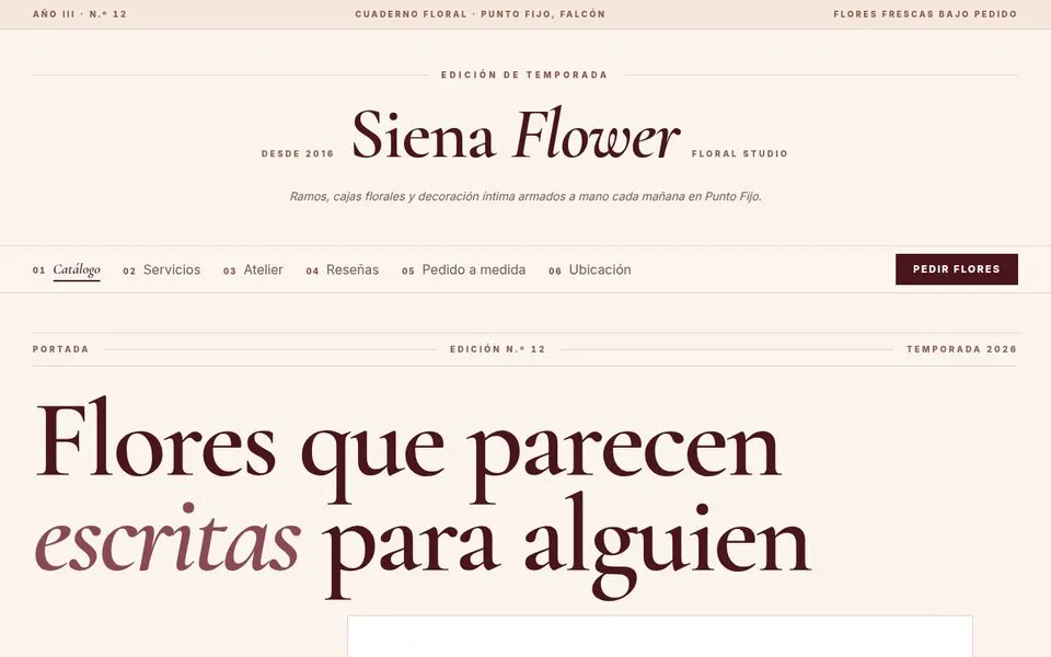 Demo de floristería: portada con colección y pedidos de flores