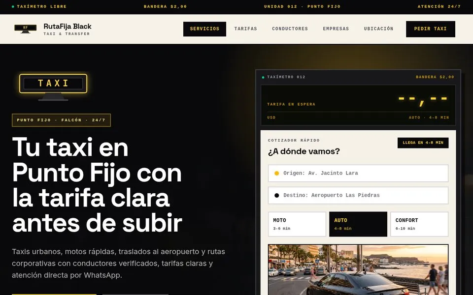Demo de taxi: cotizador de viaje con origen, destino y tarifa